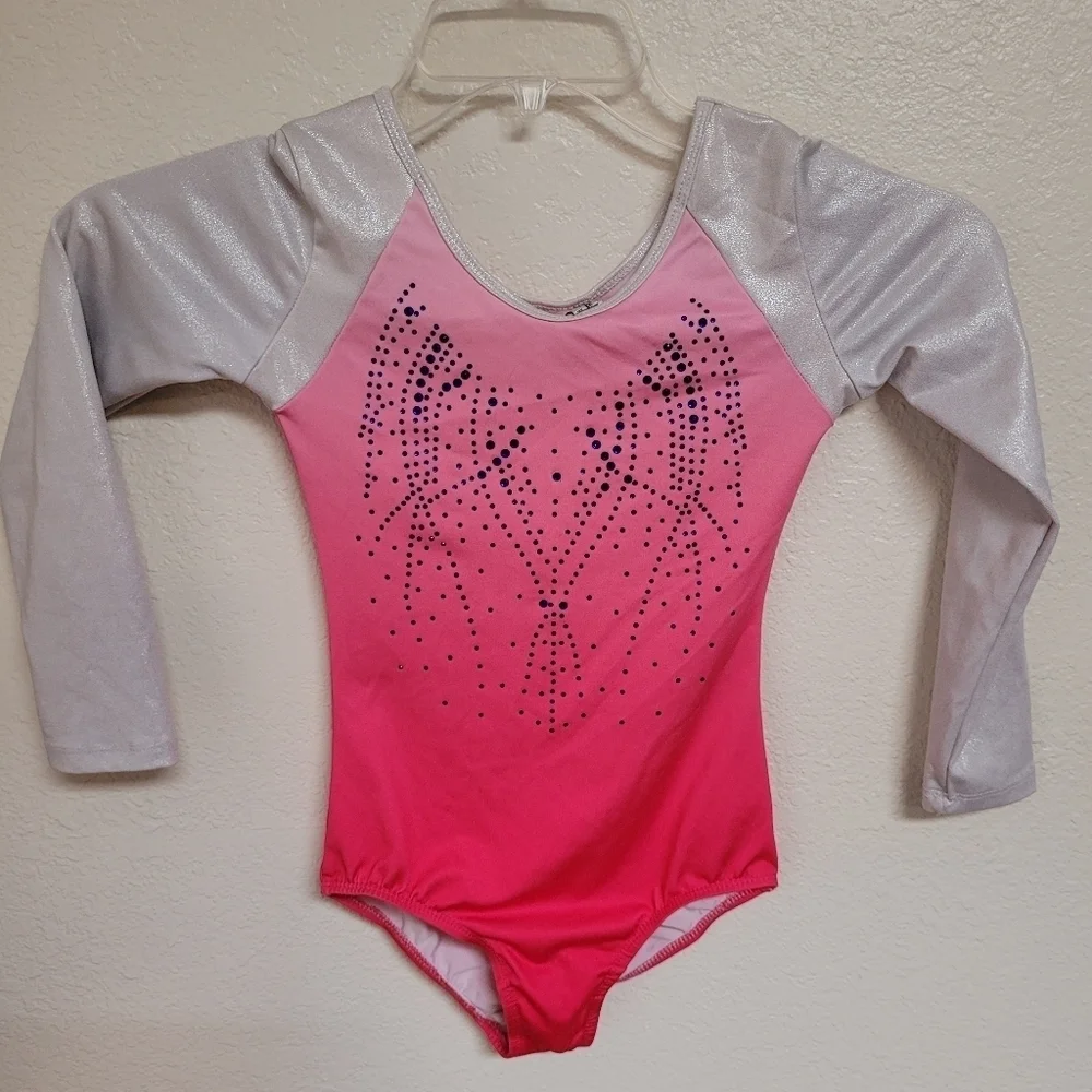 Vogue Fashions Pink and Silver Long Sleeve Leotard